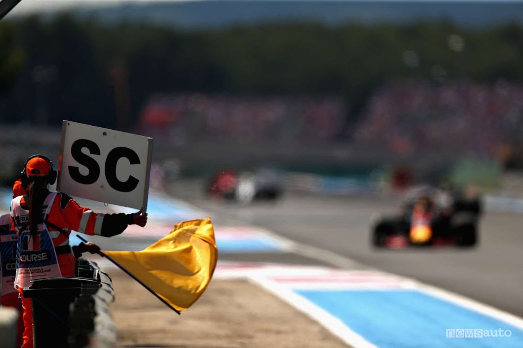 Cartello SC, Safety Car in pista.