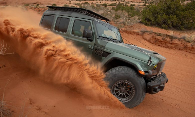 Jeep Wrangler Anvil 715 Concept in azione del deserto del Moab