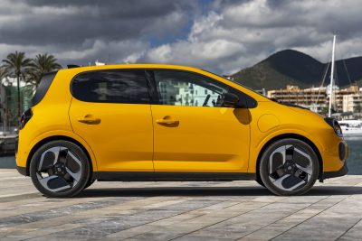 Renault Twingo E-Tech electric Jaune Mango laterale
