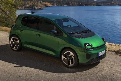 Renault Twingo E-Tech electric Vert Absolu anteriore 3/4