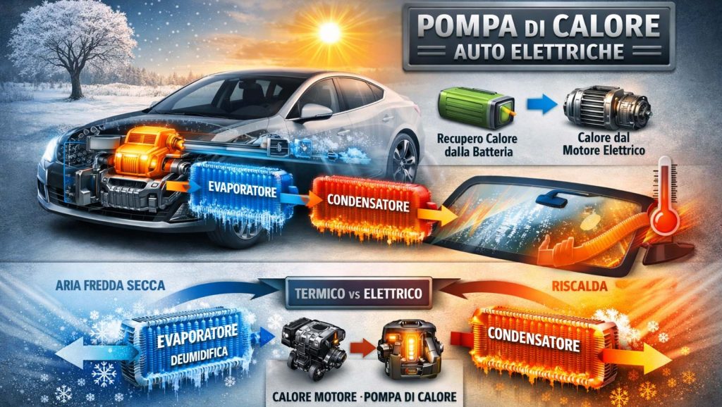 Schemi di funzionamento di una pompa di calore sulle automobili