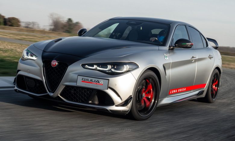 Alfa Romeo Giulia Quadrifoglio Luna Rossa in pista a Balocco