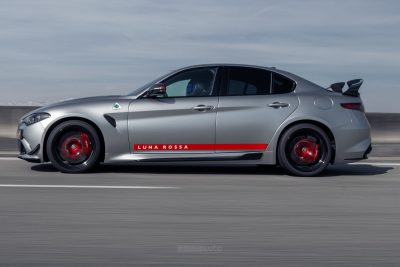 Alfa Romeo Giulia Quadrifoglio Luna Rossa in pista a Balocco