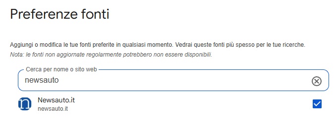 La schermata mostra dove aggiungere o modificare la fonti preferite che vedrai più spesso nelle tue ricerche.