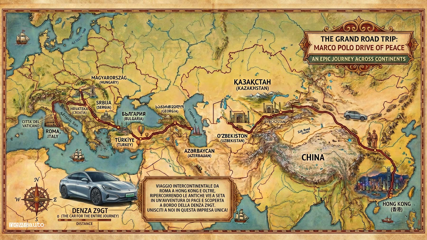 Marco Polo Drive, viaggio da Roma a Hong Kong, 15.000 km con la DENZA Z9GT