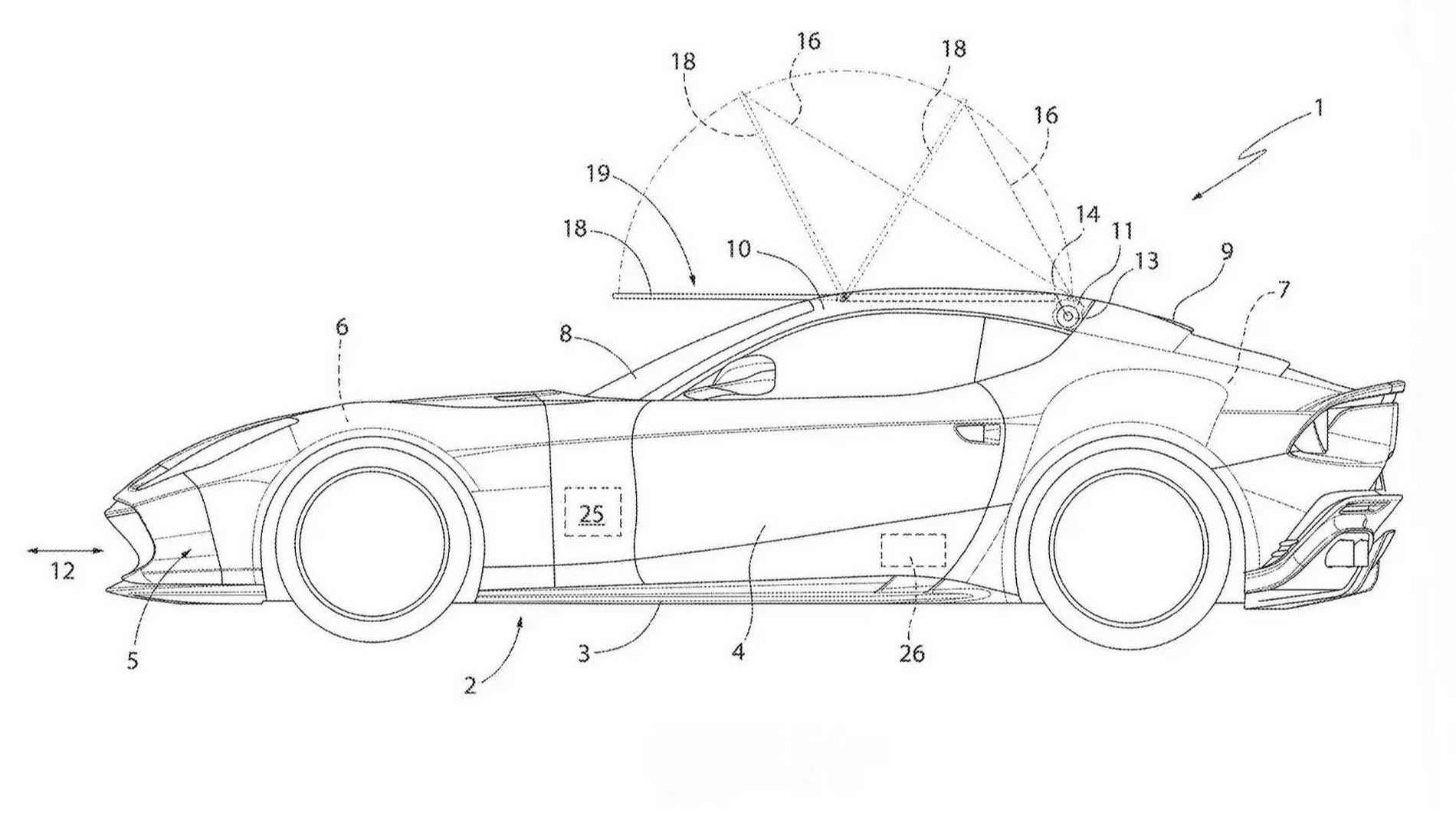 Ferrari con pannelli solari sul tetto: nuovo brevetto