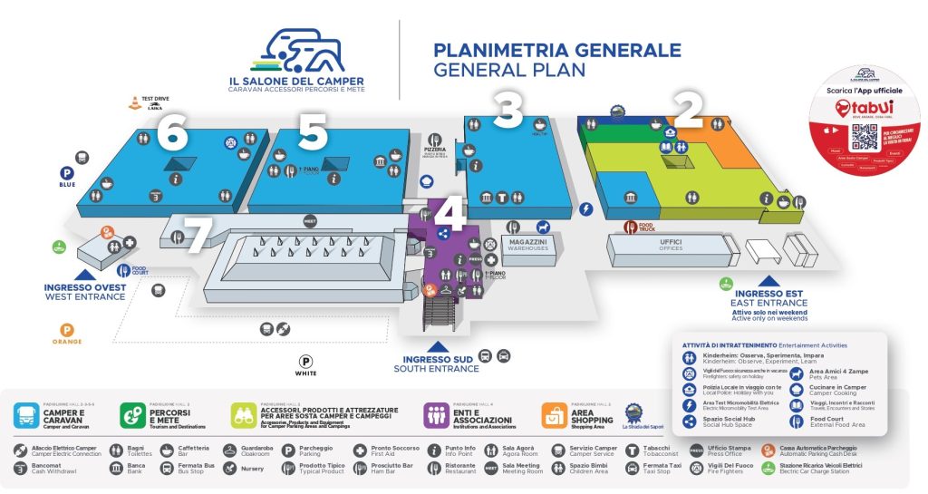 Mappa, aree tematiche del Salone del Camper 2026 di Parma