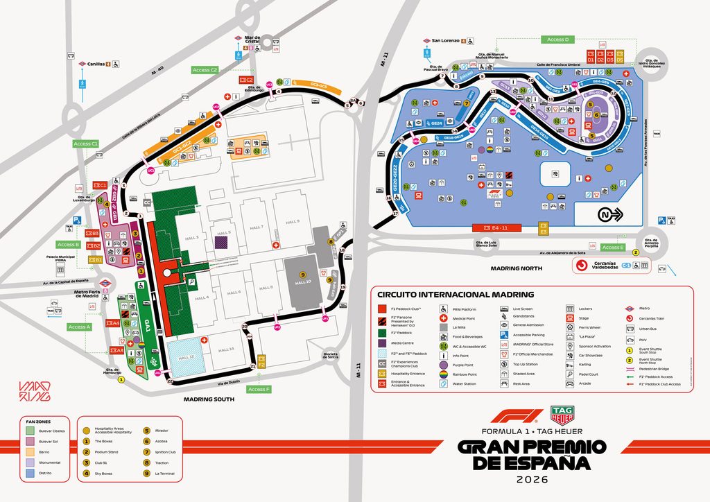 La mappa del Circuito internazionale Madring di Madrid in Spagna. 
