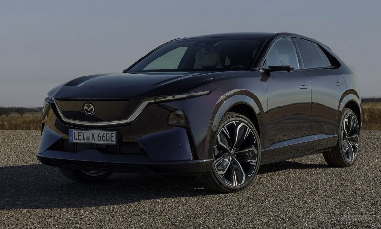 Mazda CX-6e, Nightfall Violet anteriore 3/4