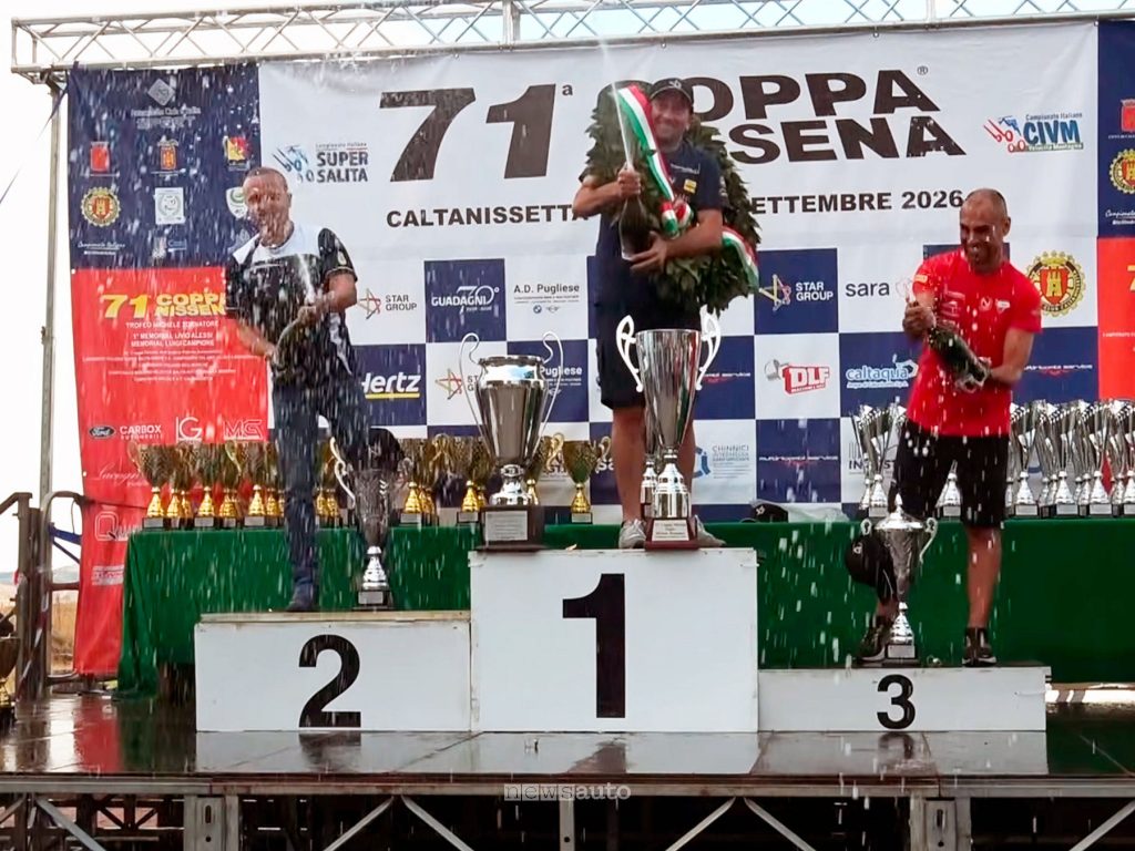 Il podio della Coppa Nissena 2026 con Faggioli al primo posto