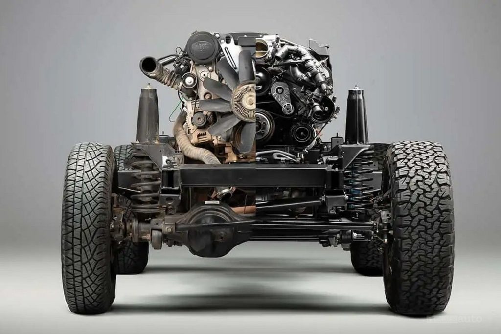 Land Rover Defender 110, pianale, differenze con il vecchio ed il nuovo motore V8