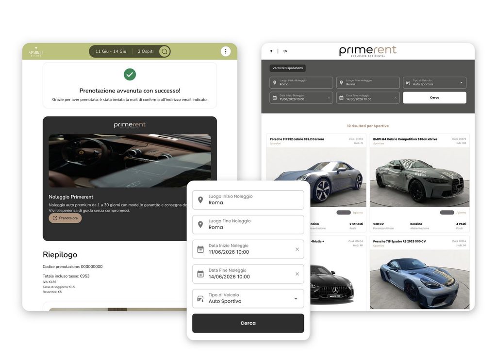 Blastness, tecnologie alberghiere, e Primerent, noleggio auto di lusso